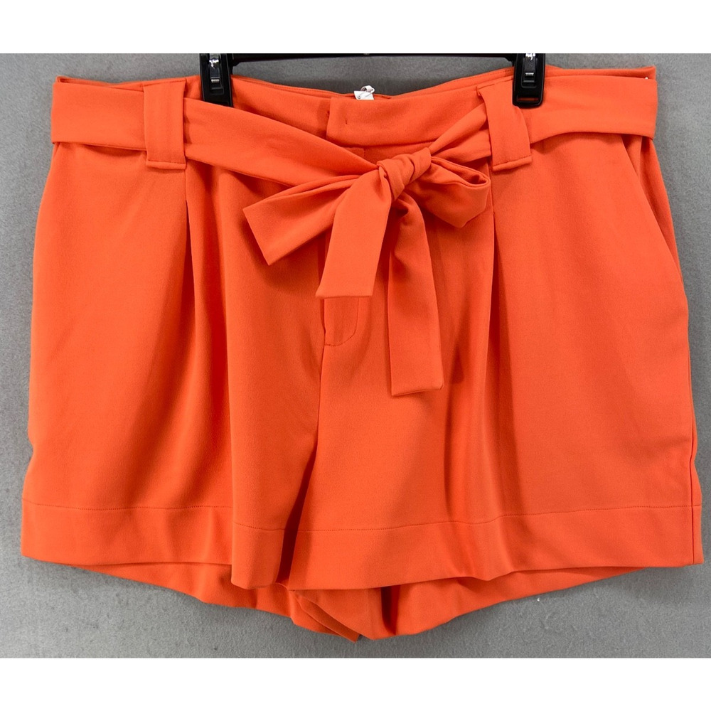 Curations x Amy Morrison‎ Shorts Womens Sz 2X Orange Belted Pockets Zip Up